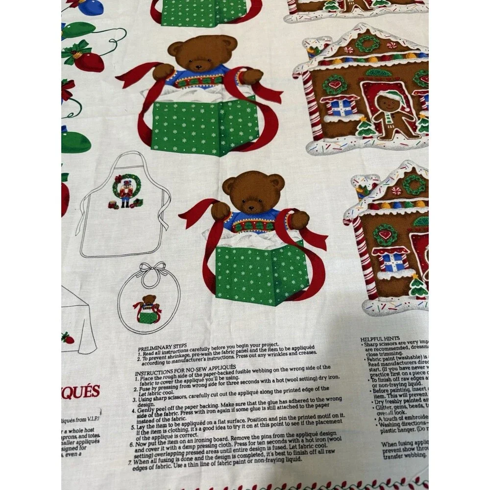 VIP Cranston Happy Holiday Appliques Christmas Fabric Panel Bear Gingerbread